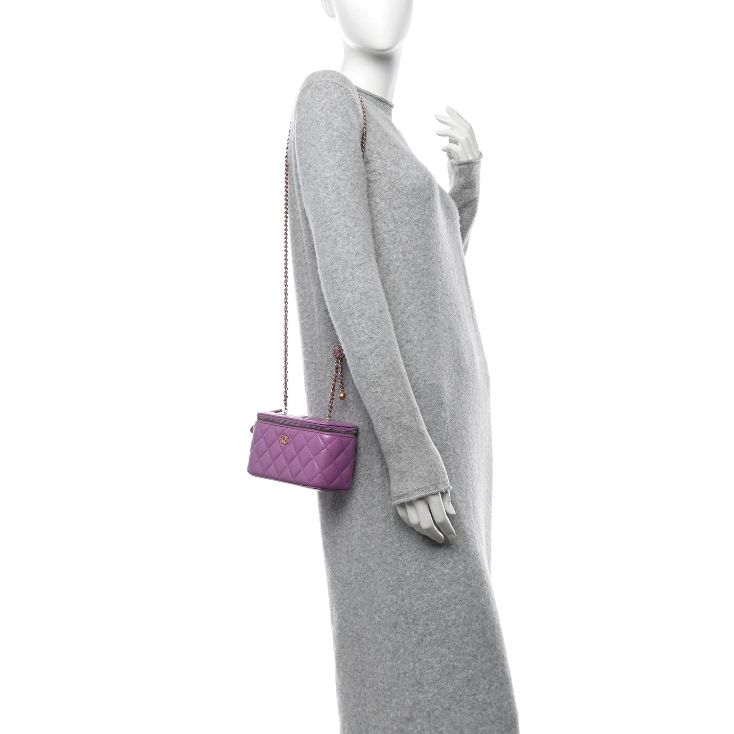 Chanel Lambskin Quilted Pearl Crush Small Vanity Case With Chain Purple 2 of 12