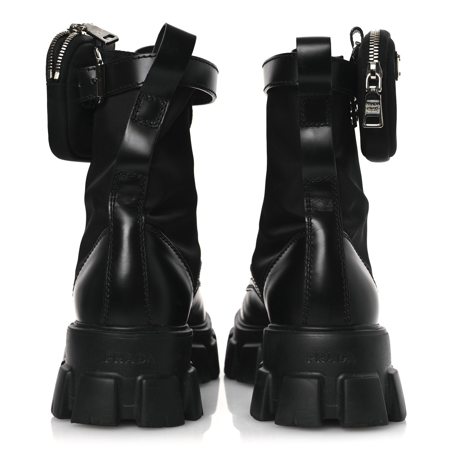 Prada Spazzolato Rois Nylon Metal Triangle Logo Mens Monolith Pouch Pocket 55mm Boots 7.5 Black 6 of 13