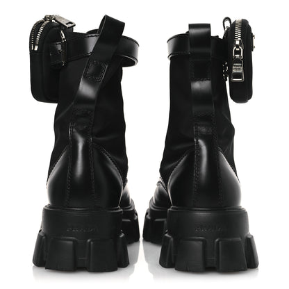 Prada Spazzolato Rois Nylon Metal Triangle Logo Mens Monolith Pouch Pocket 55mm Boots 7.5 Black 6 of 13