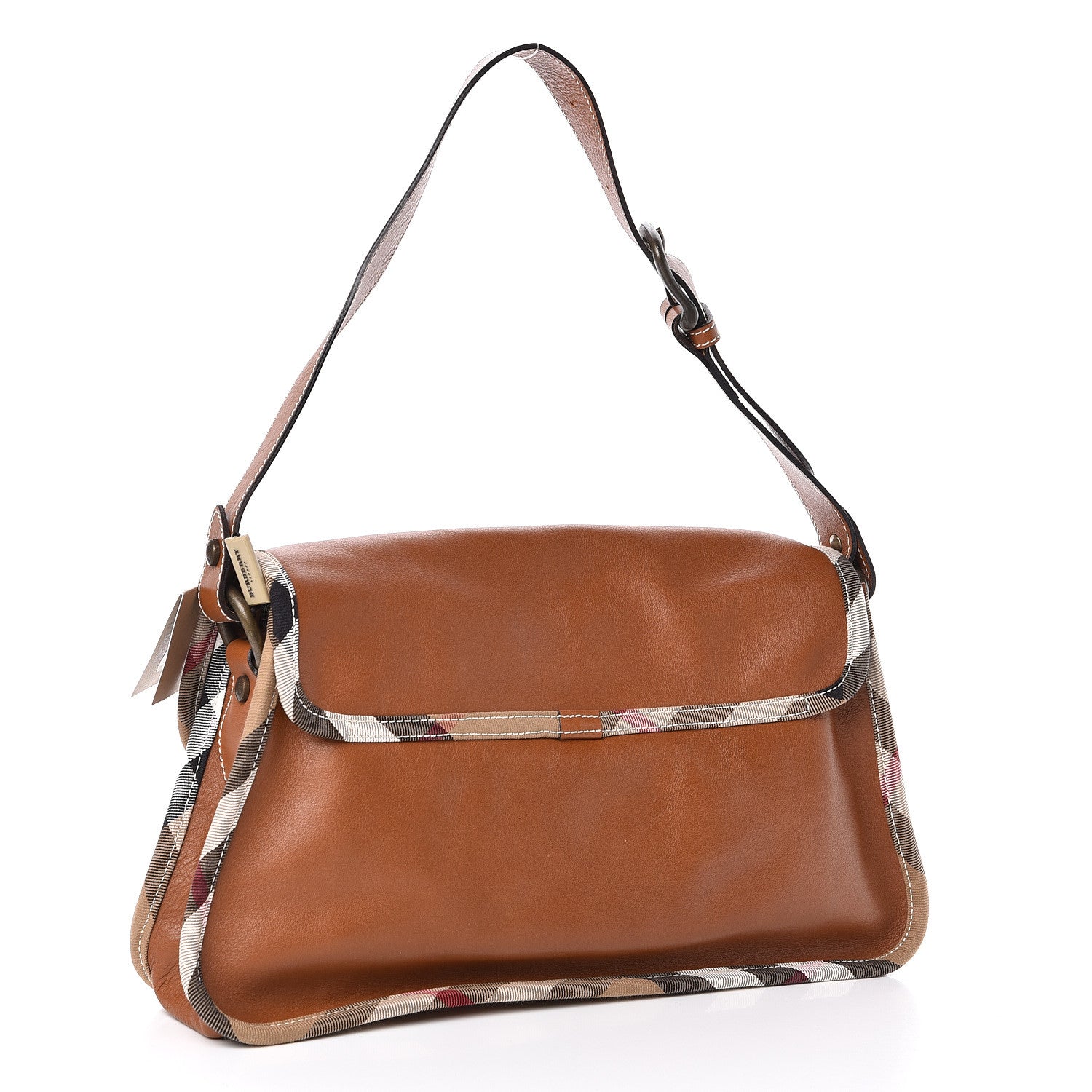 Burberry Calfskin House Check Trim Bates Shoulder Bag Cognac 3 of 11