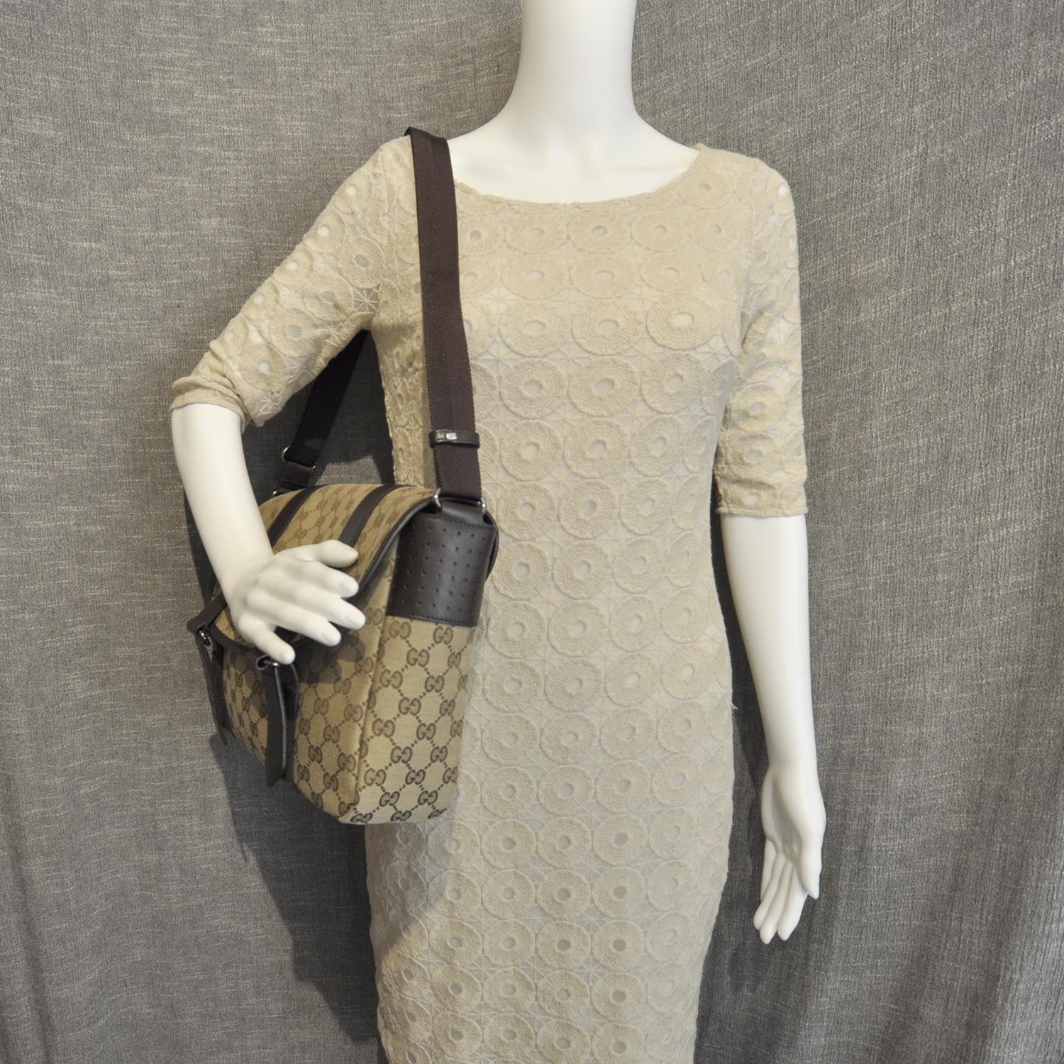 Gucci Monogram Medium Double Buckle Flap Messenger Bag Beige Dark Brown 2 of 9