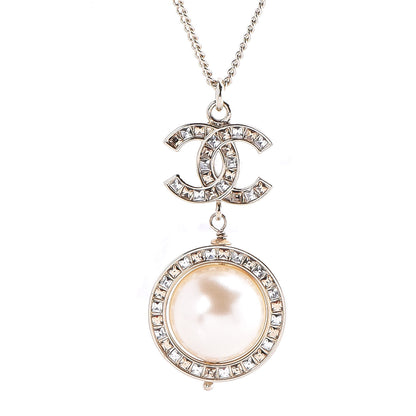 Chanel Crystal CC Pearl Drop Necklace Gold 5 of 7