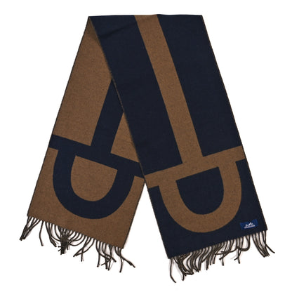 Hermes Cashmere Casaque Grand Mors Muffler Marine Bronze 2 of 4