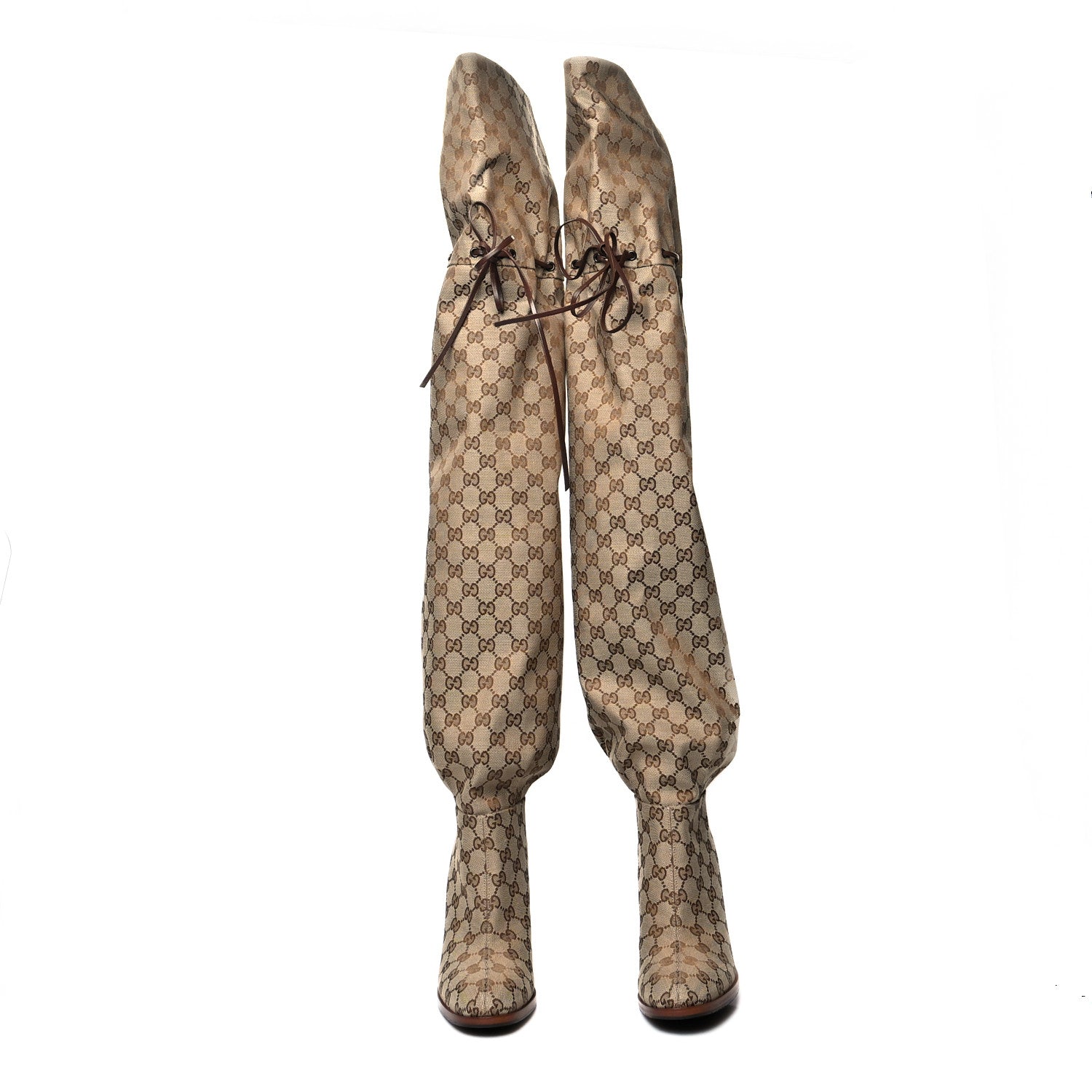 Gucci Monogram Over the Knee Boots 40 Beige Ebony 2 of 6