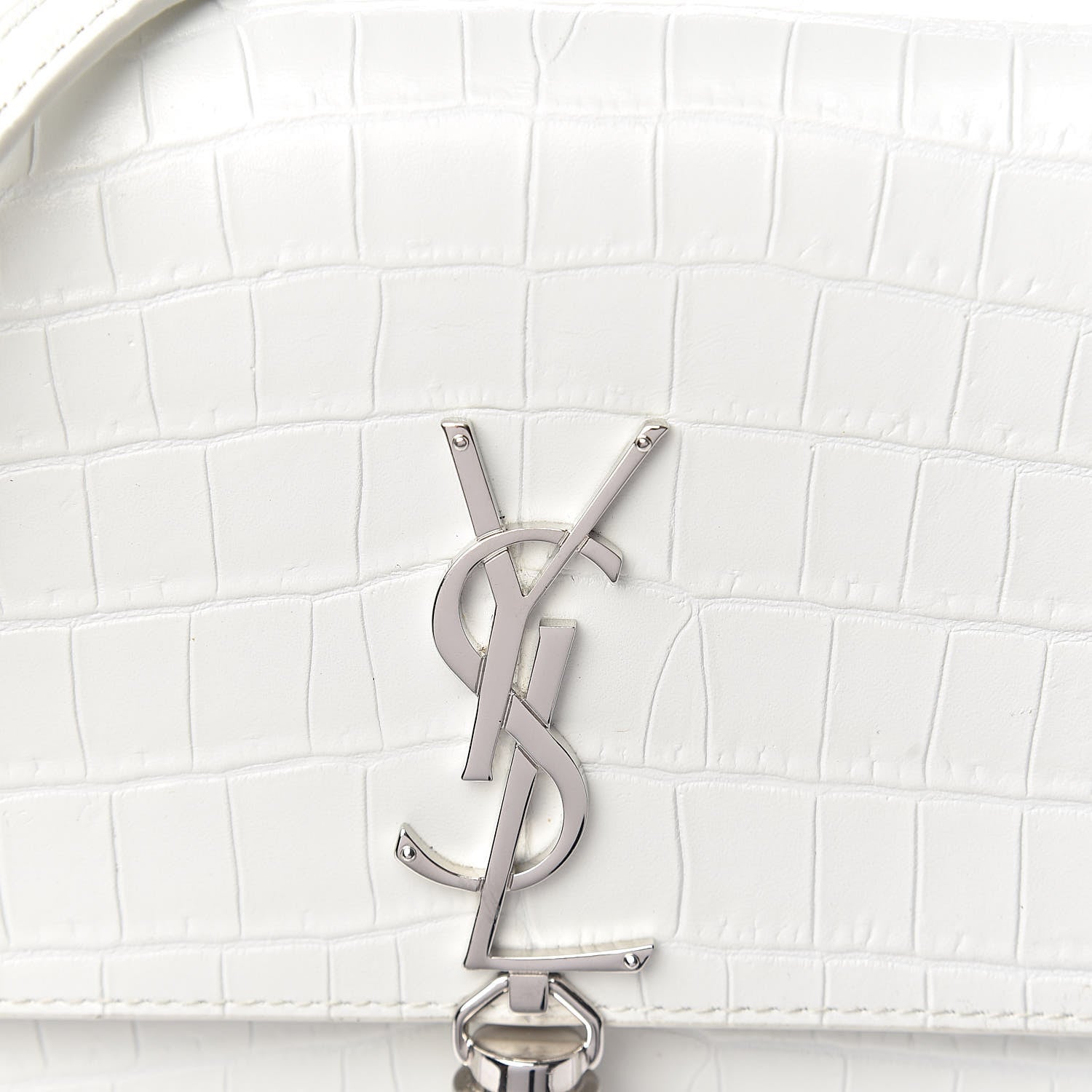 Saint Laurent Calfskin Crocodile Embossed Kate Monogram Tassel Chain Wallet Cremasoft 11 of 13