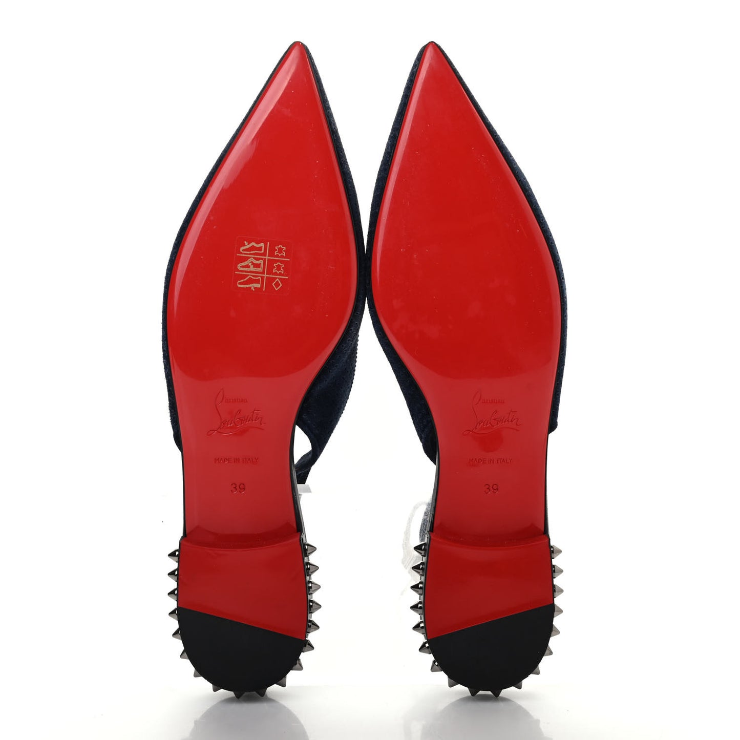 Velours Spiked Hall Slingback Flats 39 Navy