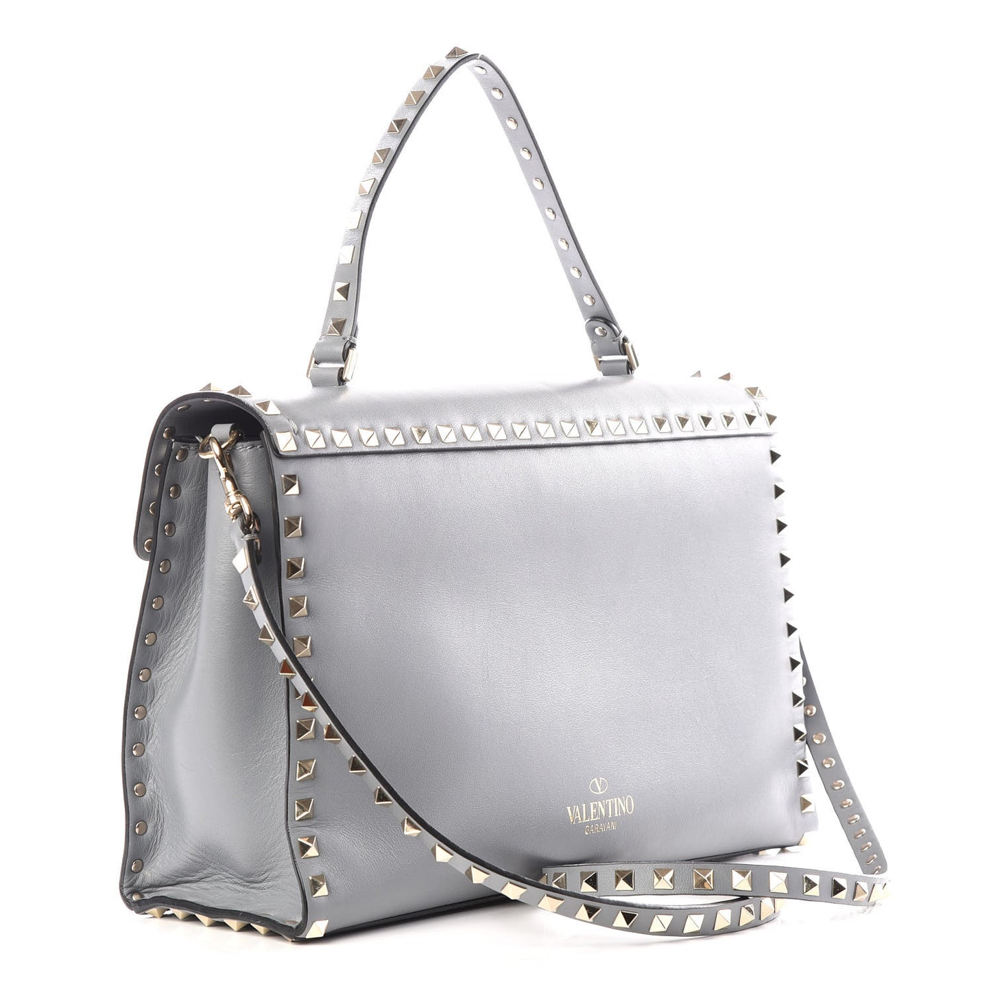 Vitello Rockstud Single Handle Flap Bag Light Stone