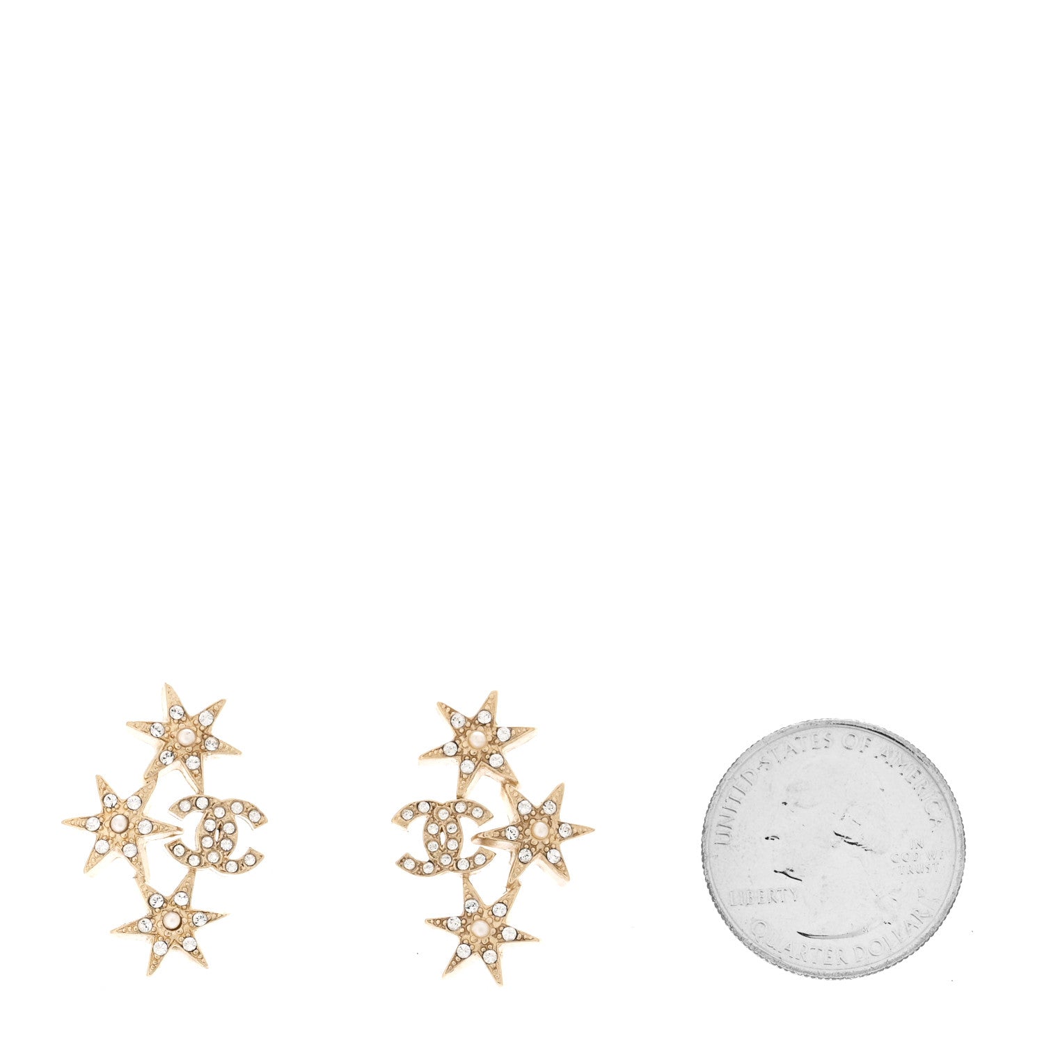 Chanel Crystal Pearl CC Star Drop Earrings Silver 2 of 4