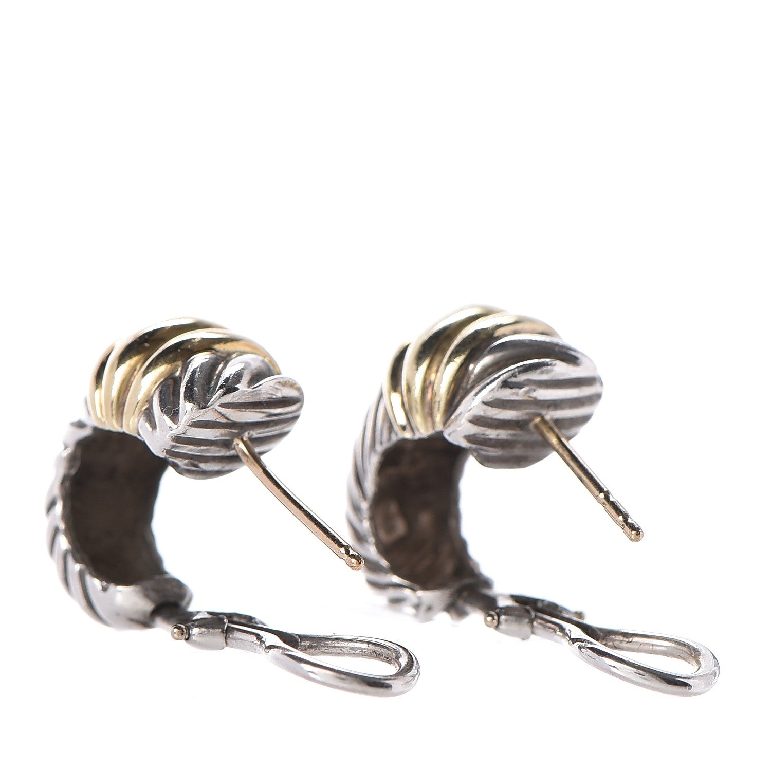 David Yurman Sterling Silver 14K Gold Thoroughbred Shrimp Earrings 3 of 4