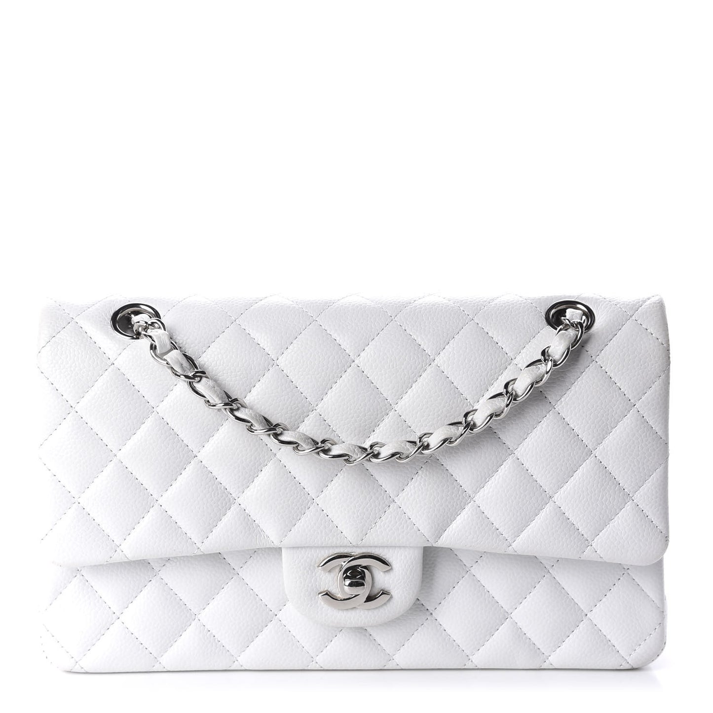 Caviar Quilted Medium Double Flap White