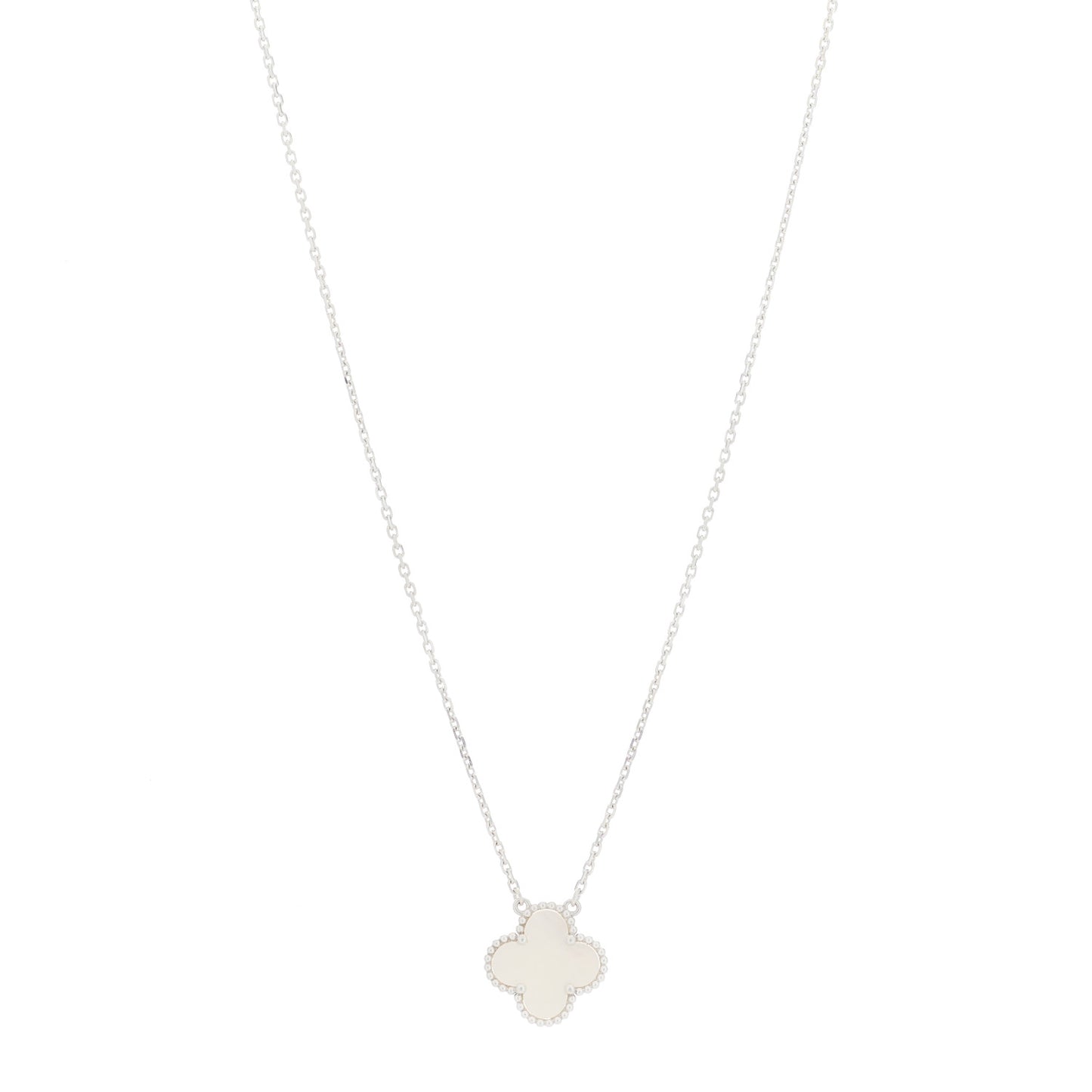 18K White Gold Mother of Pearl Vintage Alhambra Pendant Necklace