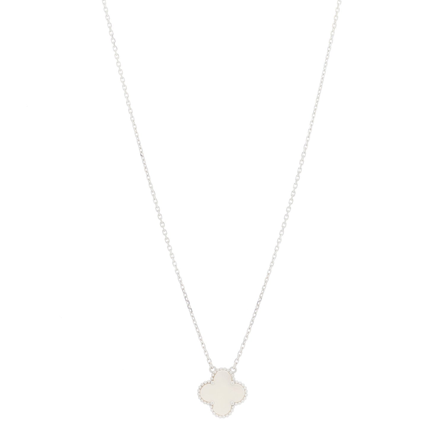 Van Cleef & Arpels 18K White Gold Mother of Pearl Vintage Alhambra Pendant Necklace 1 of 3