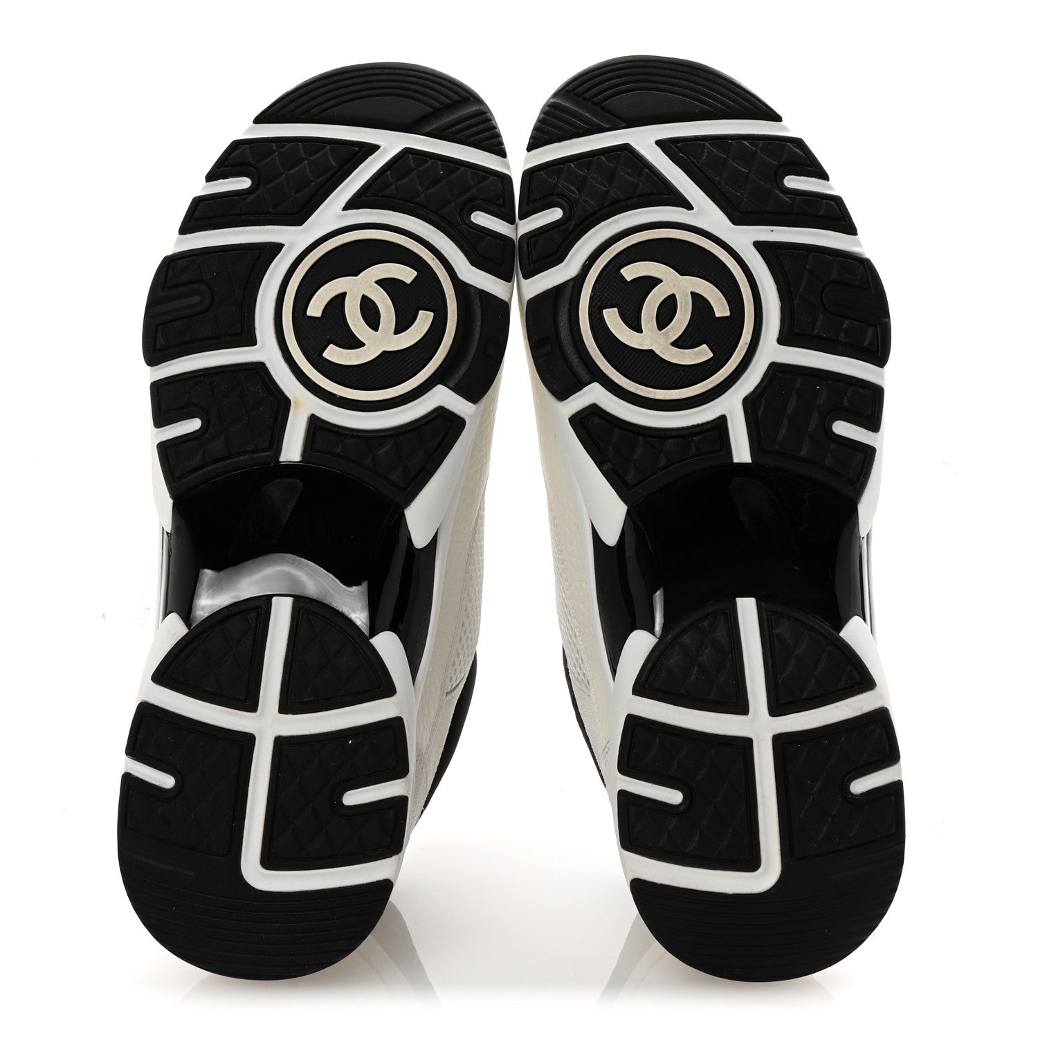 Chanel Mesh Suede Calfskin Grained Calfskin Womens CC Sneakers 39 White Black 6 of 10