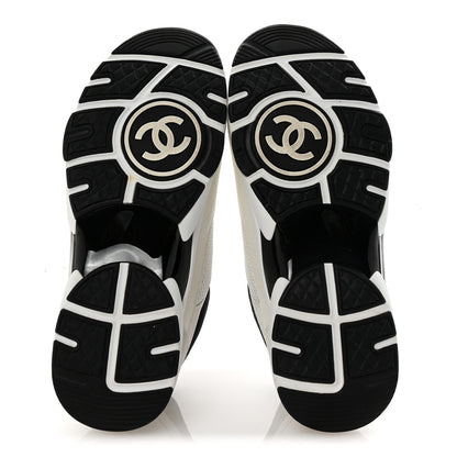 Chanel Mesh Suede Calfskin Grained Calfskin Womens CC Sneakers 39 White Black 6 of 10