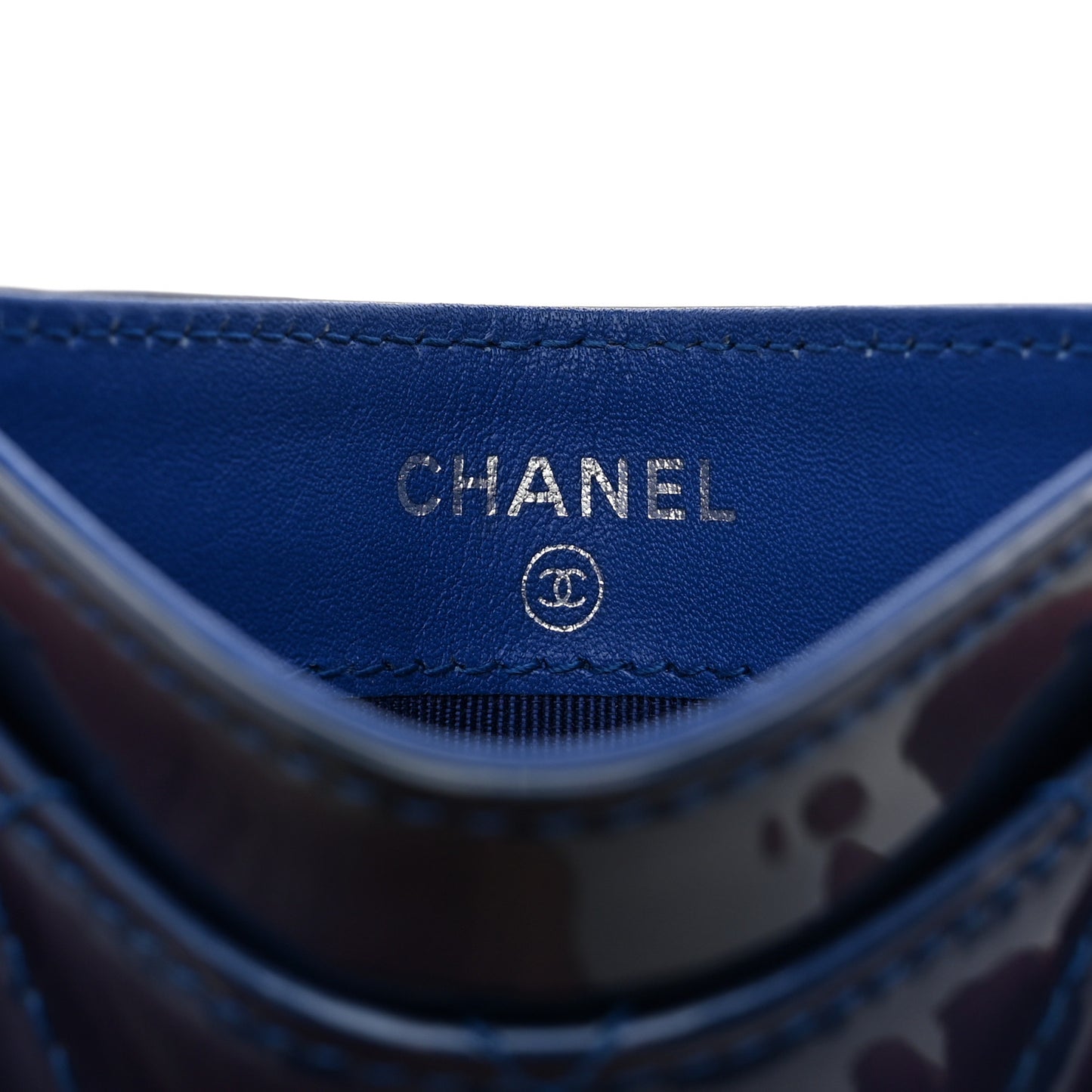 Patent Quilted Card Holder Blue
