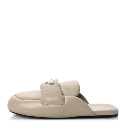 Prada Nappa Soft Padded Metal Triangle Mules 39 Beige 1 of 12