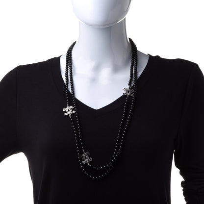 Chanel Ruthenium Crystal Baguette Pearl Beaded CC Long Necklace Black 2 of 6