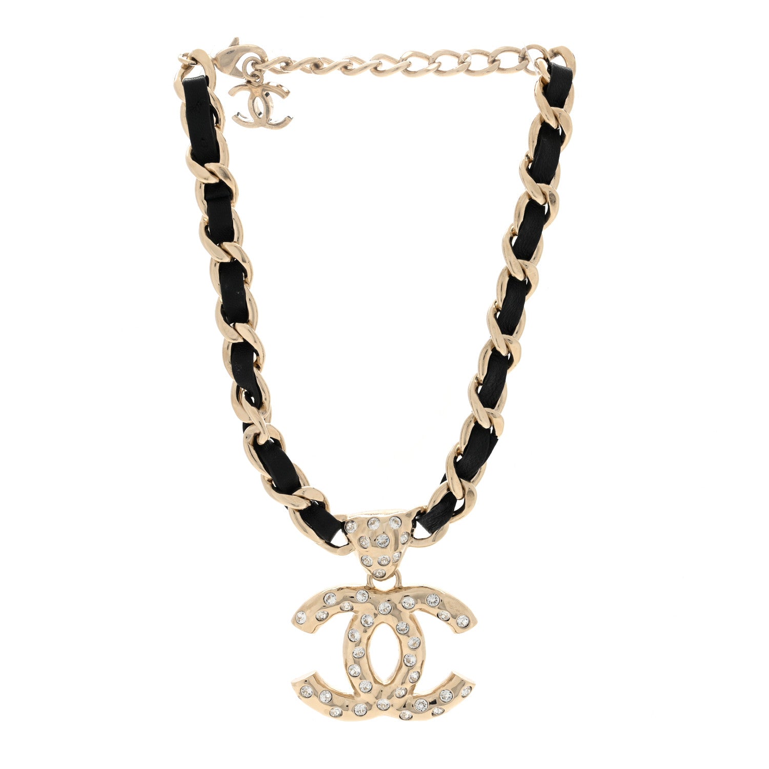 Chanel Lambskin Crystal CC Chain Choker Necklace Black Gold 3 of 5