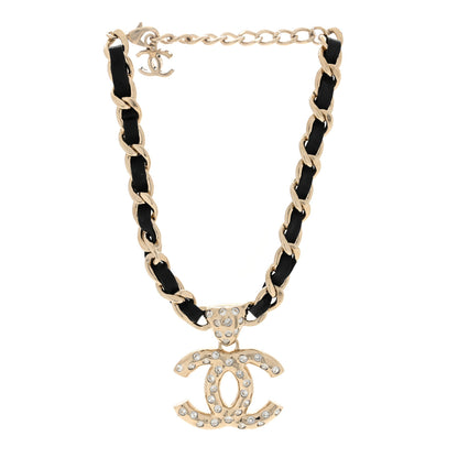 Chanel Lambskin Crystal CC Chain Choker Necklace Black Gold 3 of 5