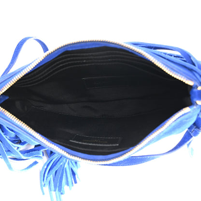 Saint Laurent Suede Calfskin Small Fringe Crossbody Bag Blue 5 of 10