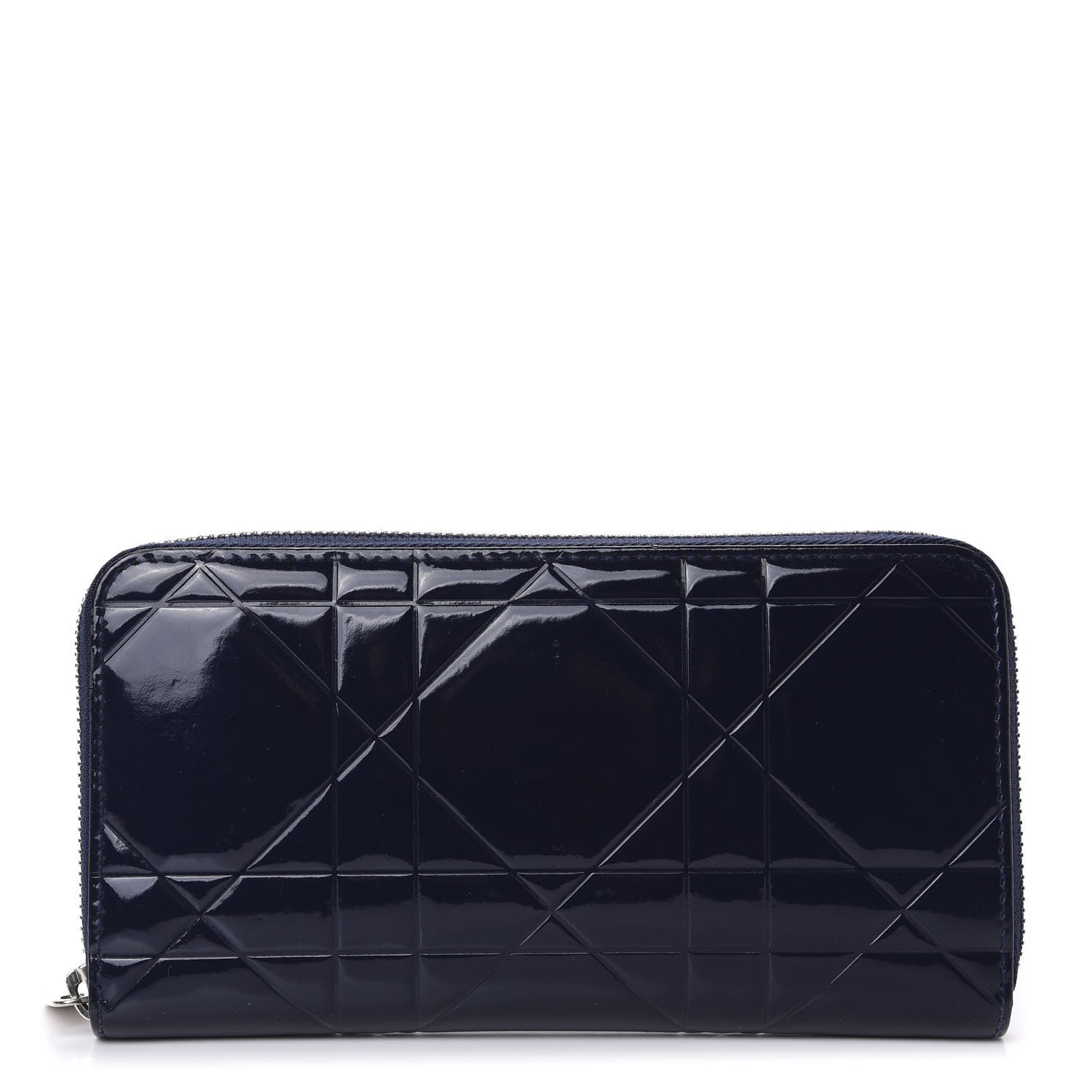 Christian Dior Patent Cannage Voyageur Zip Around Wallet Saphir 1 of 7