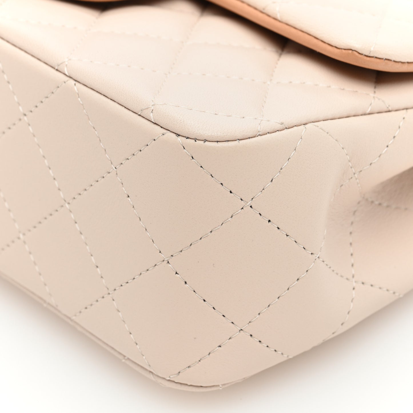 Lambskin Quilted Bi-Color Mini Top Handle Rectangular Flap Ecru Dark Beige
