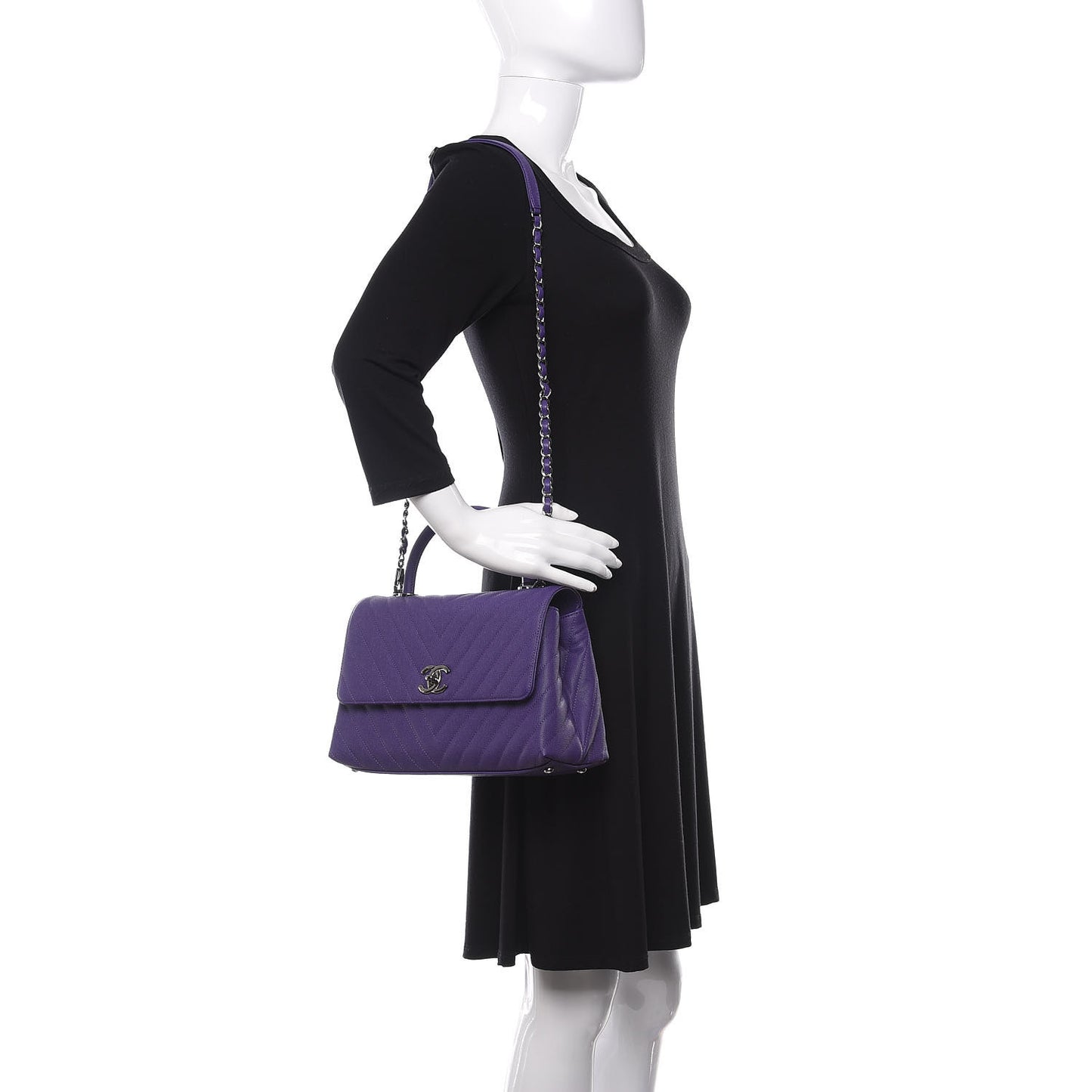 Caviar Chevron Quilted Small Coco Handle Flap Purple
