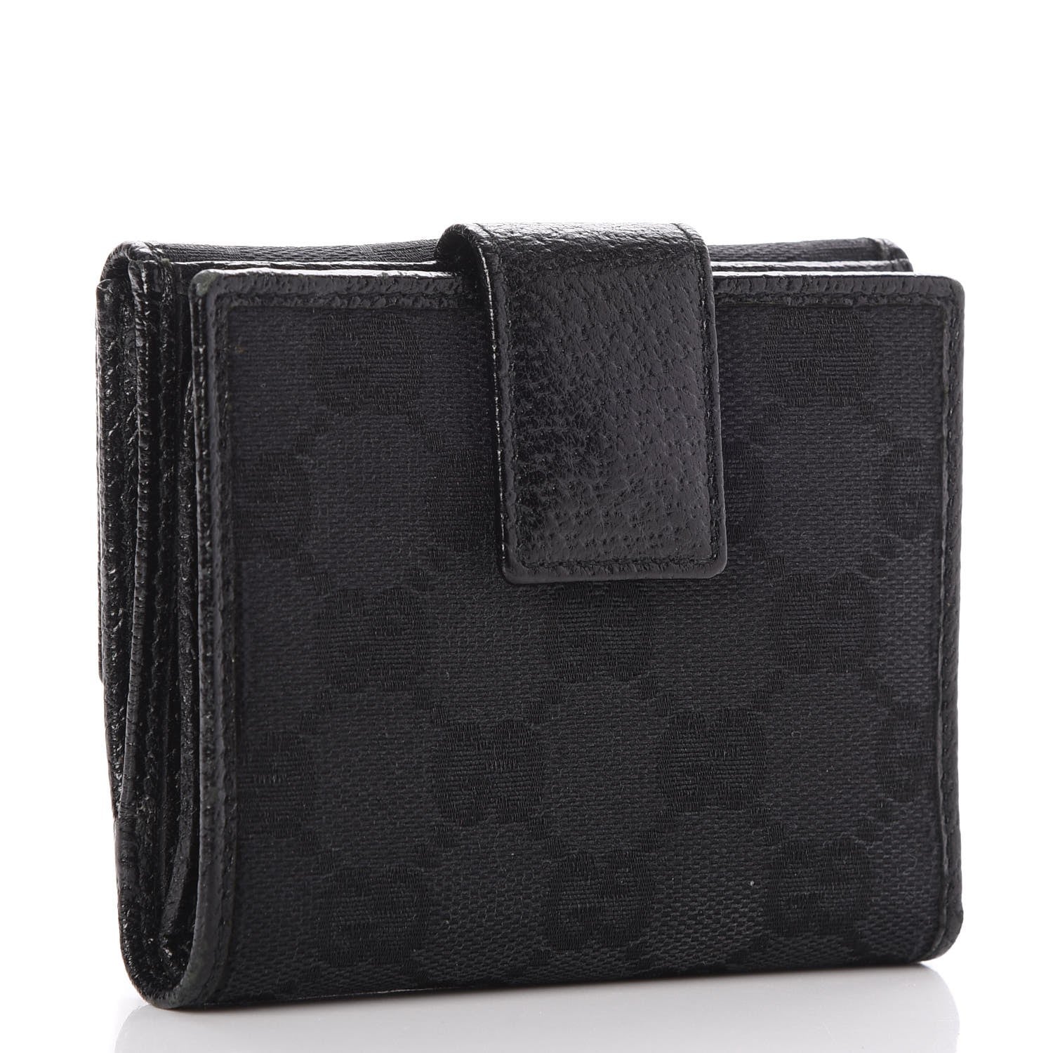 Gucci Monogram Textured Calfskin Metal Bar French Flap Wallet Black 3 of 8