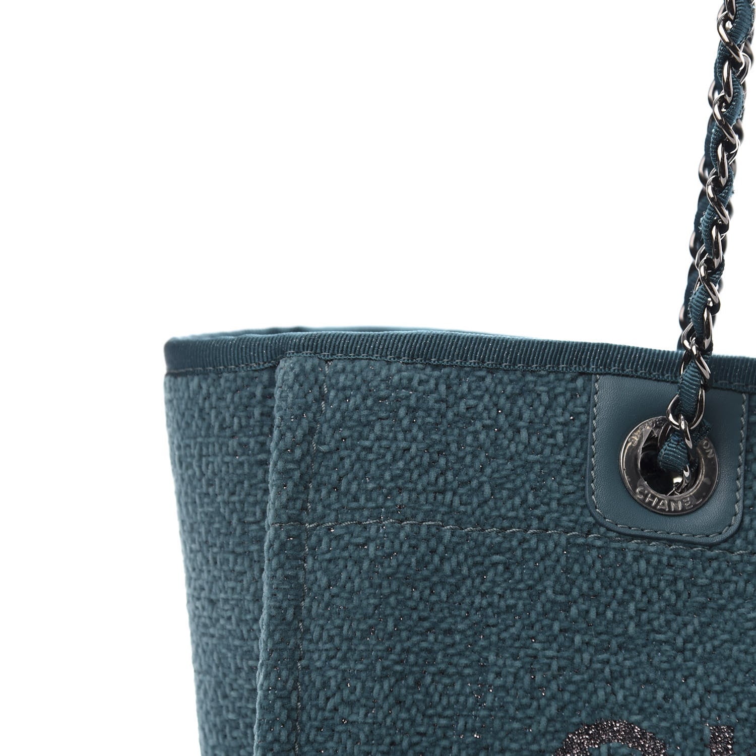 Chanel Lurex Boucle Small Deauville Tote Turquoise 10 of 10