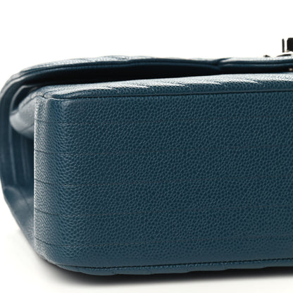 Chanel Caviar Chevron Quilted Jumbo Double Flap Blue 8 of 9