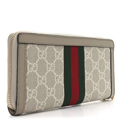 Gucci GG Supreme Monogram Textured Dollar Calfskin Web Ophidia Zip Around Wallet Beige Mystic White Oatmeal 3 of 8