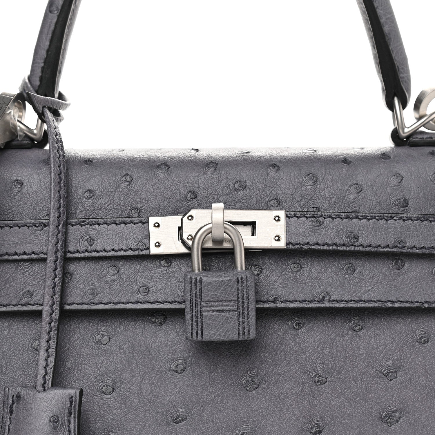 Hermes Ostrich Horseshoe Kelly Sellier 25 Gris Agate Black 10 of 10