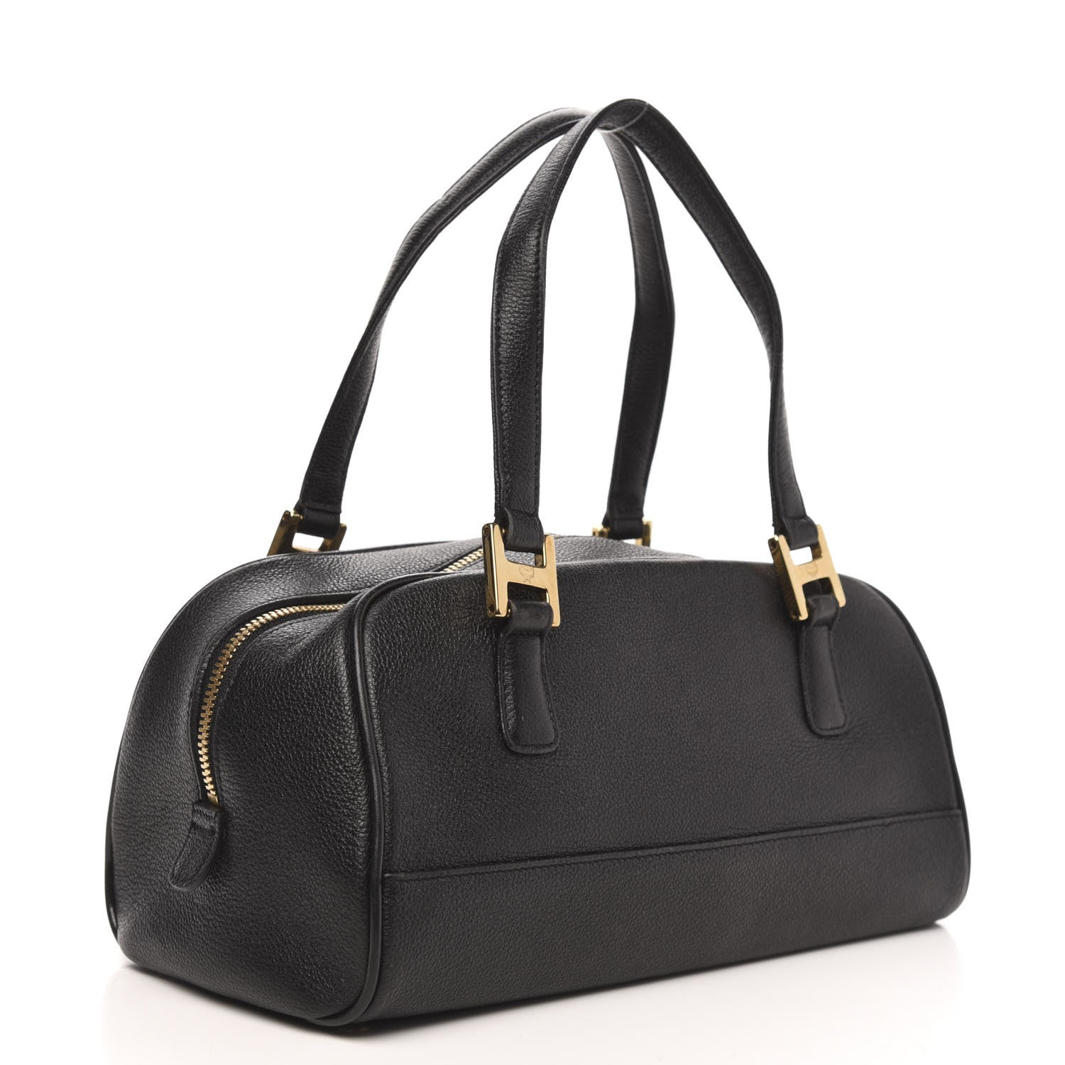 MCM Grained Calfskin Studded Small Heritage Boston Bag Black 3 of 9