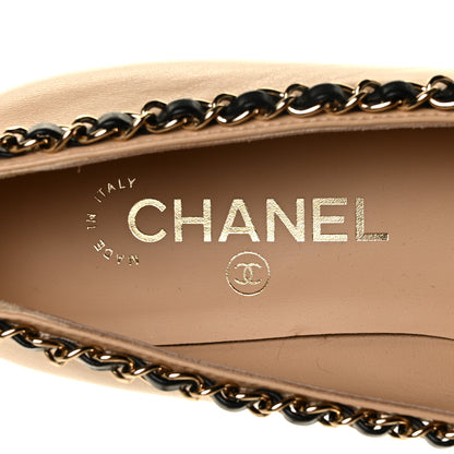 Chanel Lambskin Grosgrain Chain Cap Toe Flats 37.5 Beige Black 7 of 9