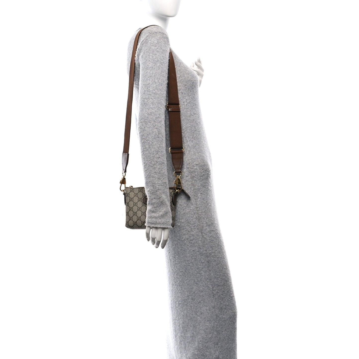 GG Supreme Monogram Azalea Calfskin Small Retro Interlocking G Wristlet Messenger Bag Beige Ebony Brown Sugar