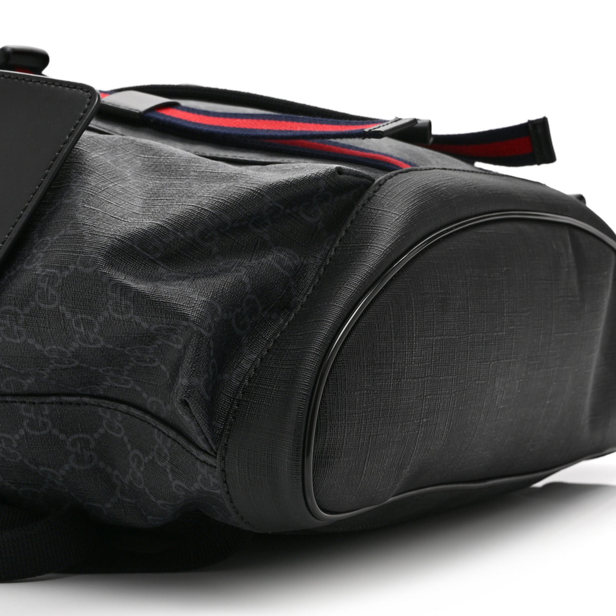 Gucci Soft GG Supreme Monogram Calfskin Web Double Buckle Backpack Black 9 of 10