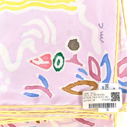 Hermes Silk Isola Di Primavera Scarf 90 Rose Pale Bleu Jaune 3 of 5