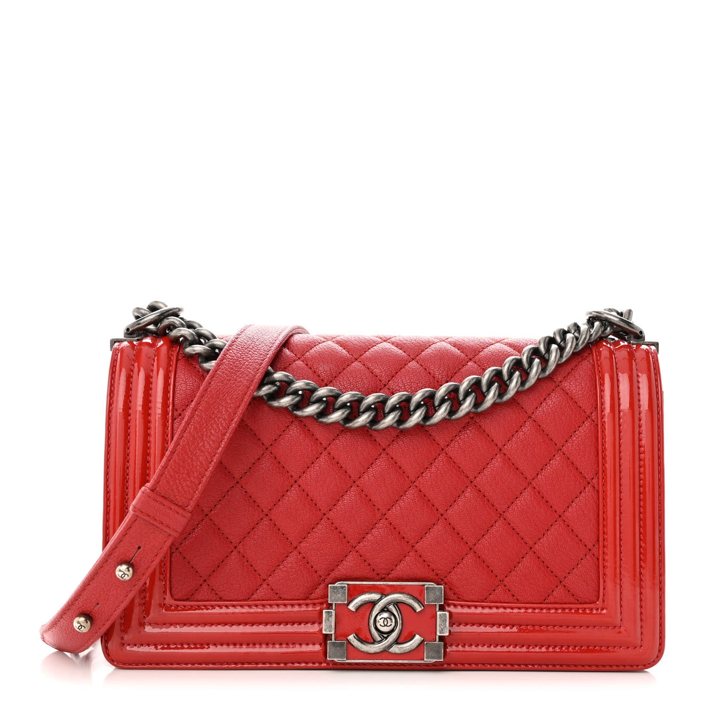 Goatskin Quilted Patent Medium Duo Boy Flap Red