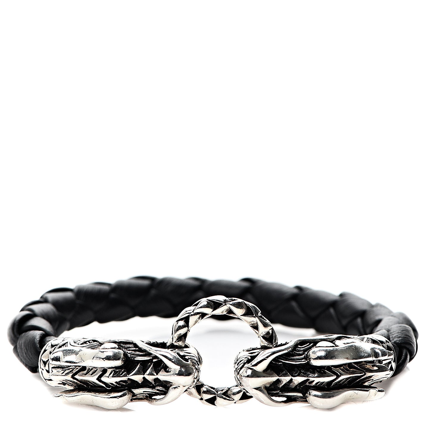 Sterling Silver Leather Naga Dragon Legend Bracelet Black