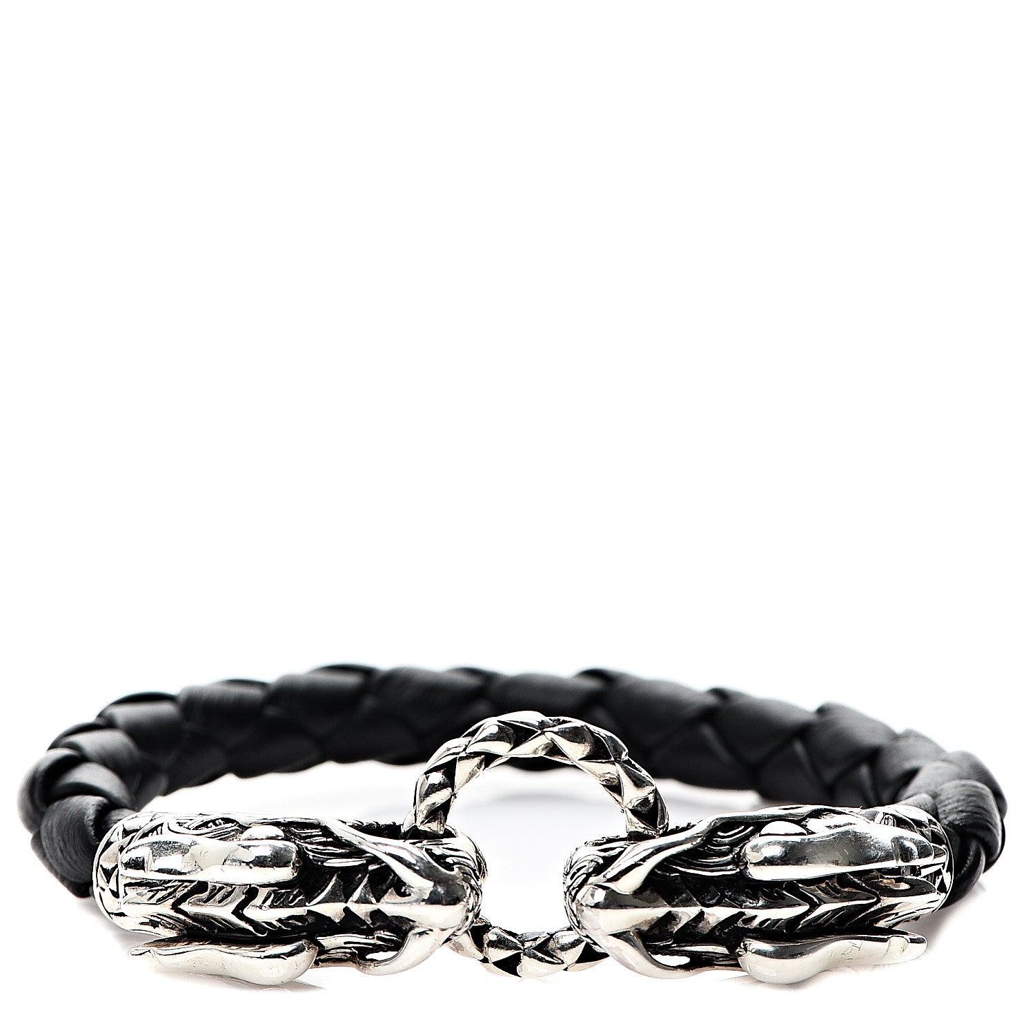 John Hardy Sterling Silver Leather Naga Dragon Legend Bracelet Black 1 of 3