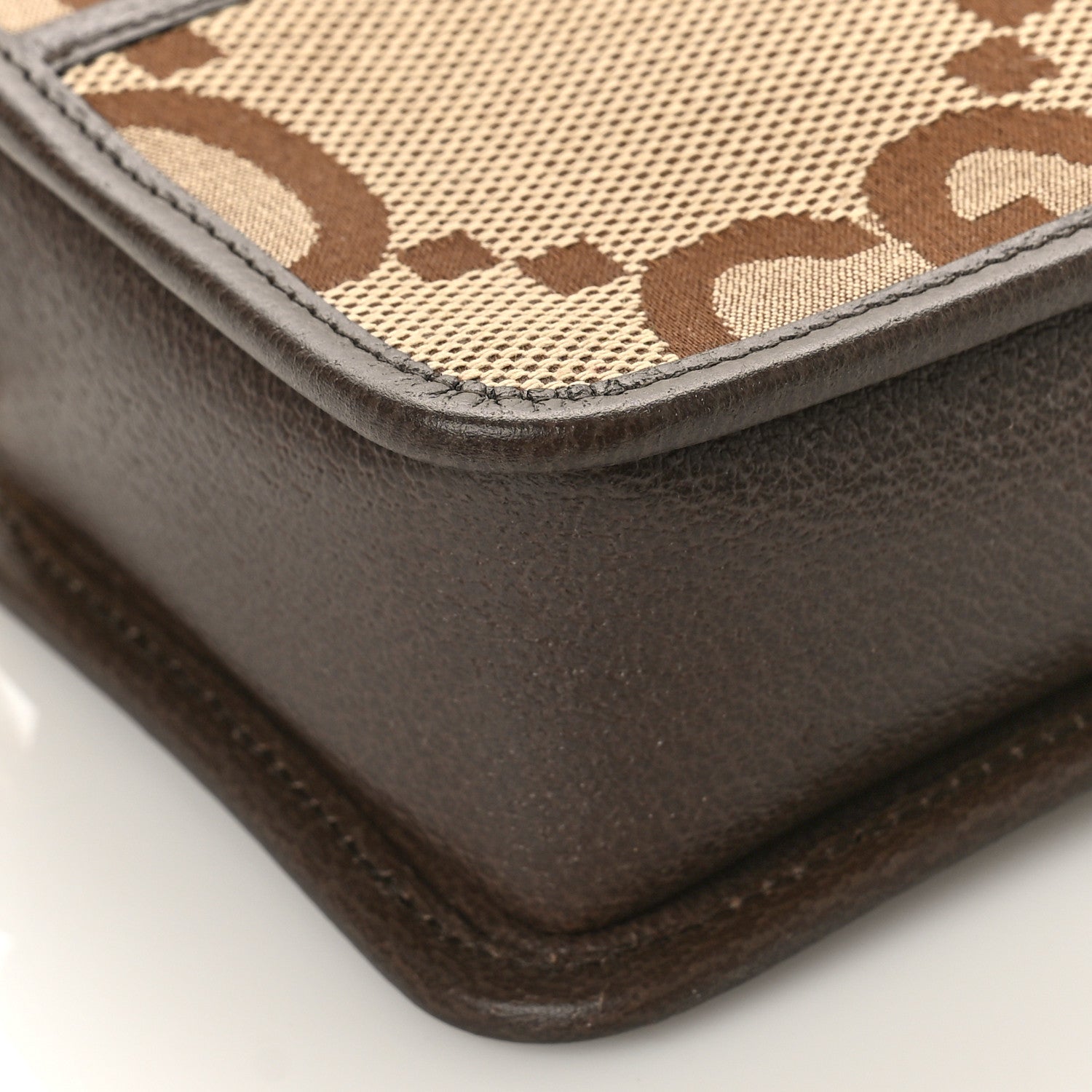 Gucci Monogram Jumbo GG Textured Dollar Calfskin Web Mini Crossbody Bag Camel Ebony New Acero 7 of 8