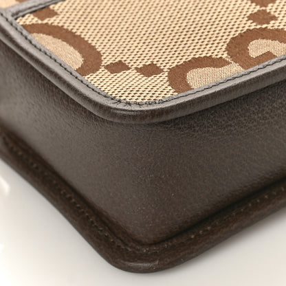 Gucci Monogram Jumbo GG Textured Dollar Calfskin Web Mini Crossbody Bag Camel Ebony New Acero 7 of 8