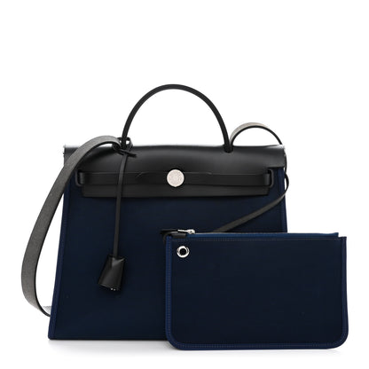 Hermes Military Toile Vache Hunter Herbag Zip PM 31 Bleu De Malte Black 1 of 12