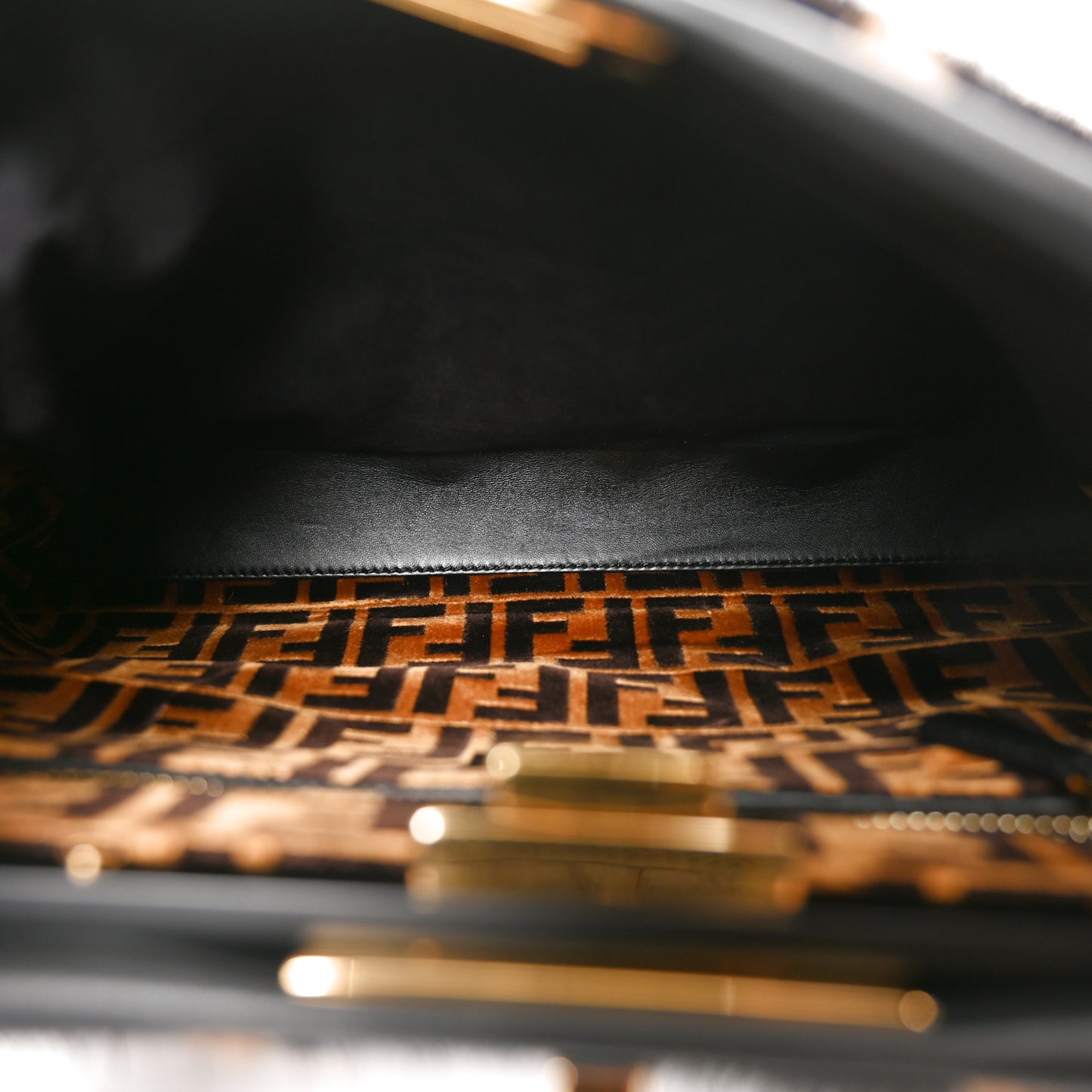 Mink Velvet Vitello Seta Inlaid Medium Peekaboo Iconic Satchel Tobacco Moro Black
