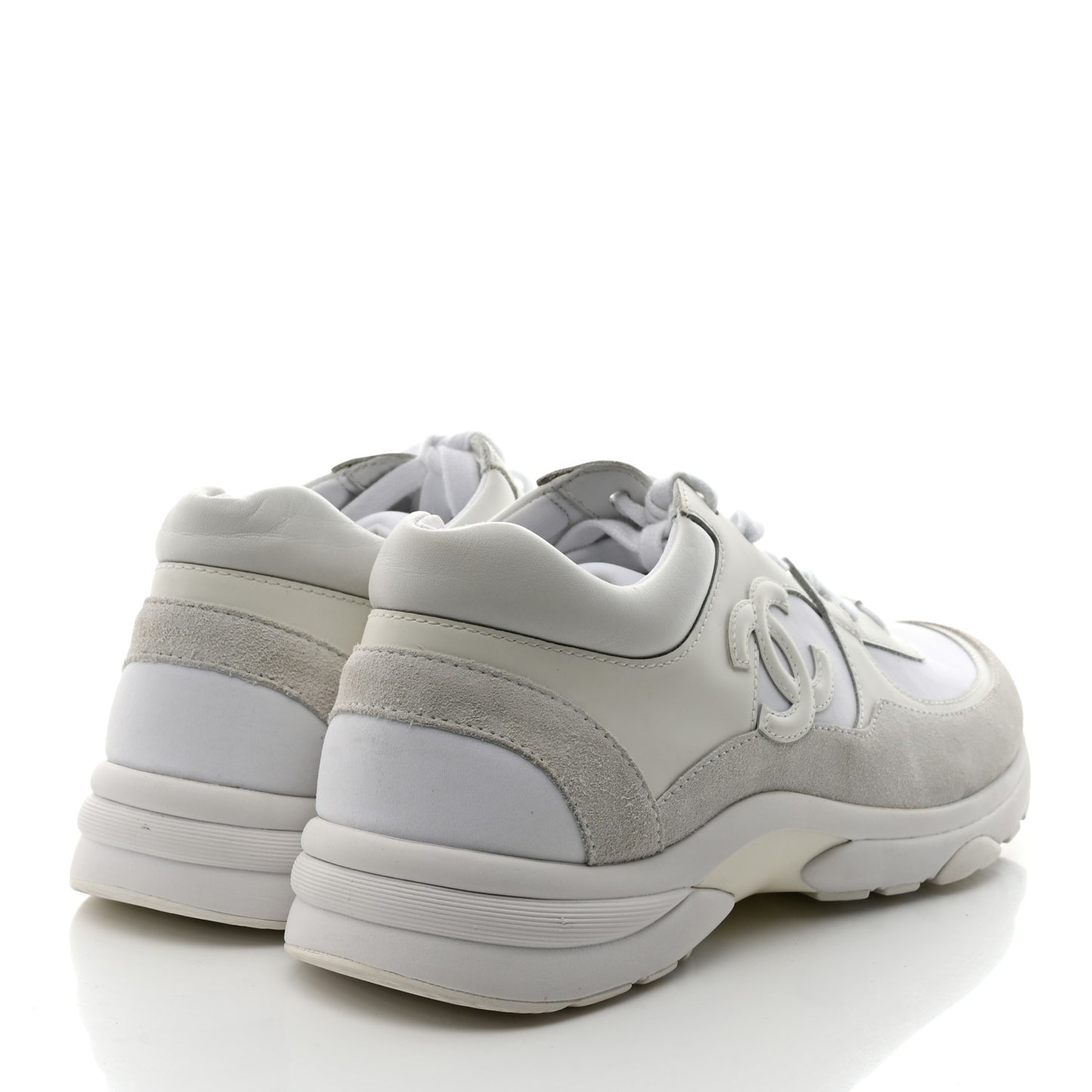 Suede Calfskin Fabric CC Sneakers 39.5 White