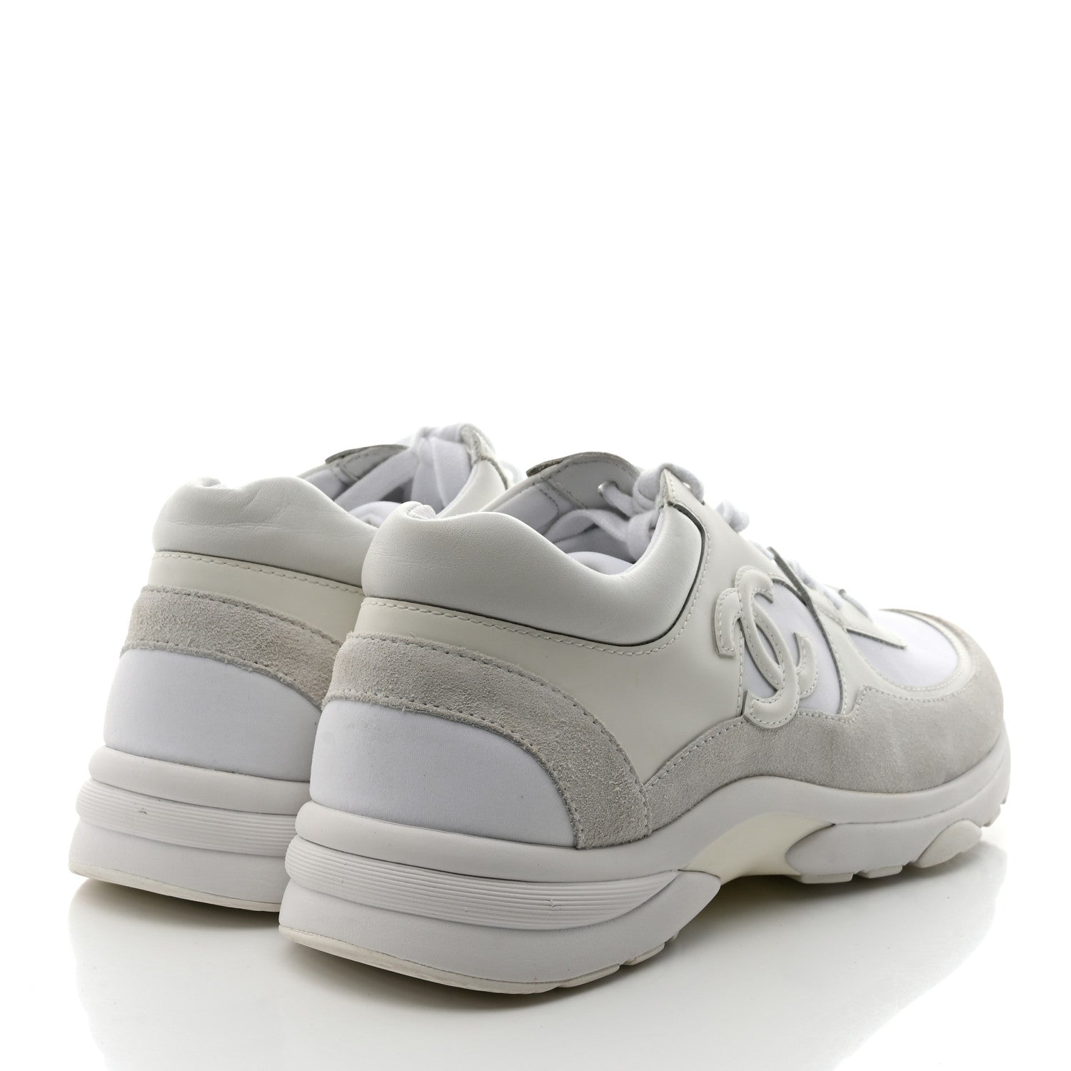 Chanel Suede Calfskin Fabric CC Sneakers 39.5 White 4 of 8