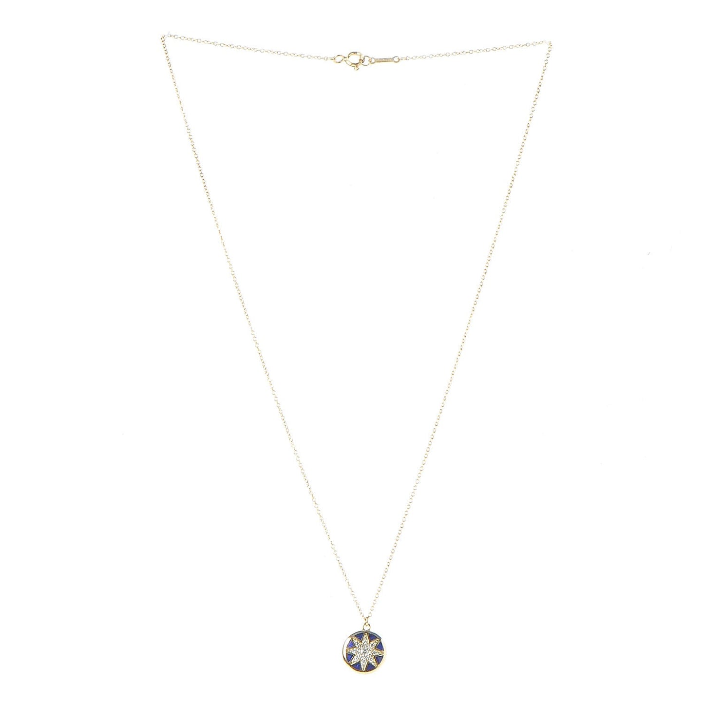 18K Yellow Gold Diamond Enamel Paloma Picasso Venezia Stella Pendant Necklace Blue