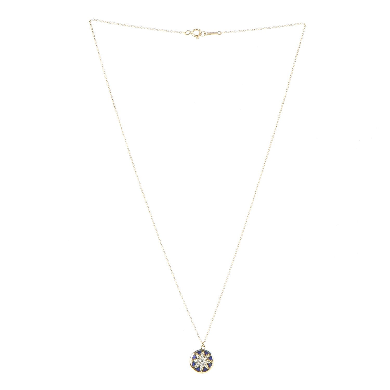 Tiffany 18K Yellow Gold Diamond Enamel Paloma Picasso Venezia Stella Pendant Necklace Blue 4 of 8