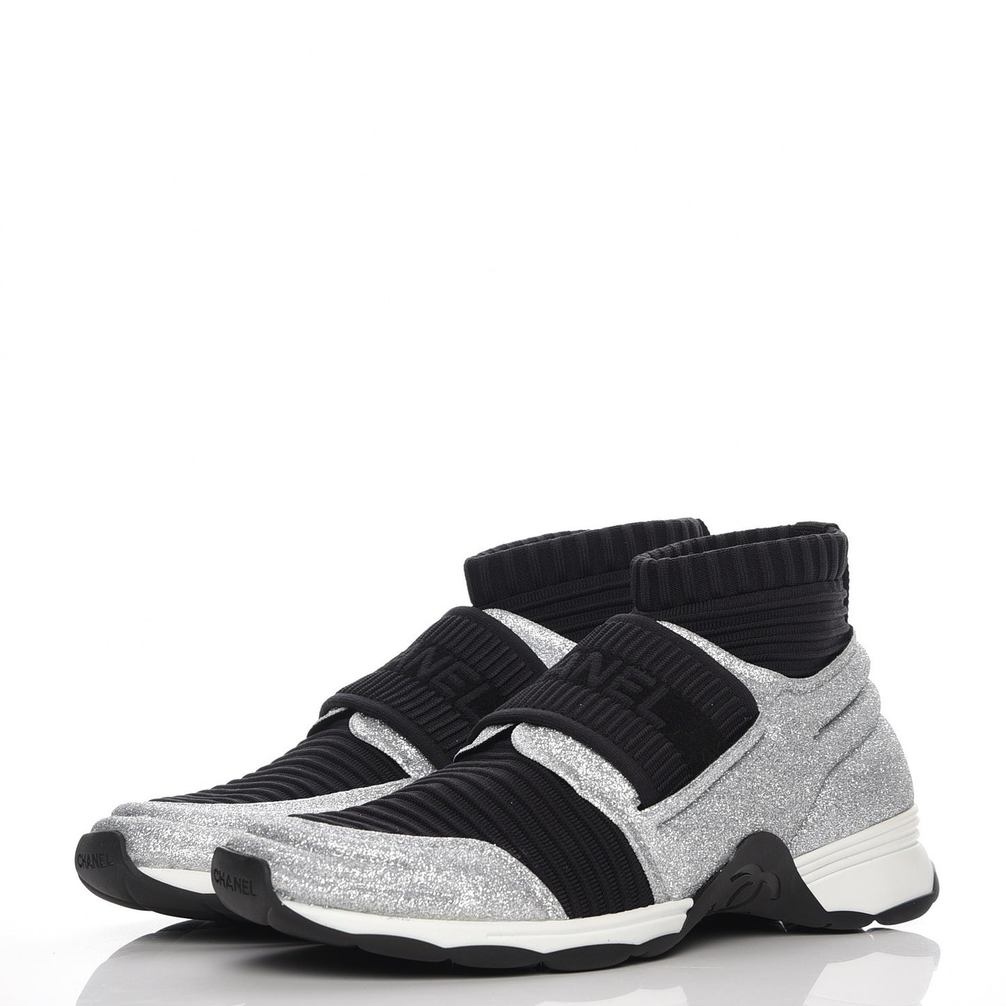 Glitter Stretch Trainers 37.5 Black Silver