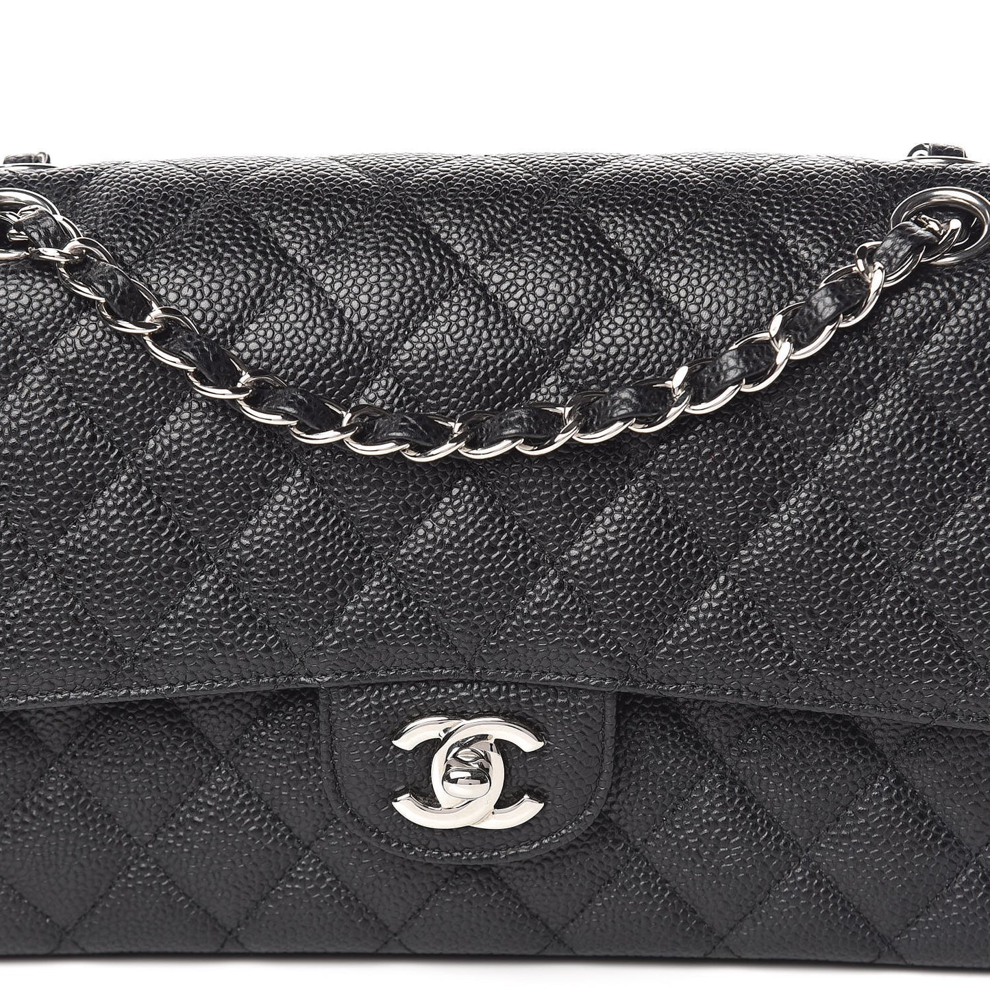 Caviar Quilted Medium Double Flap Black